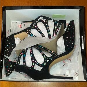 Ana Heel - Elegant Black Stiletto Heels with Multicolor Rhinestones